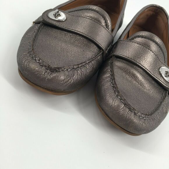Coach Flash Slip On Leather Loafers 7 Pewter Silver Driving Flats A9377 - Picture 4 of 10